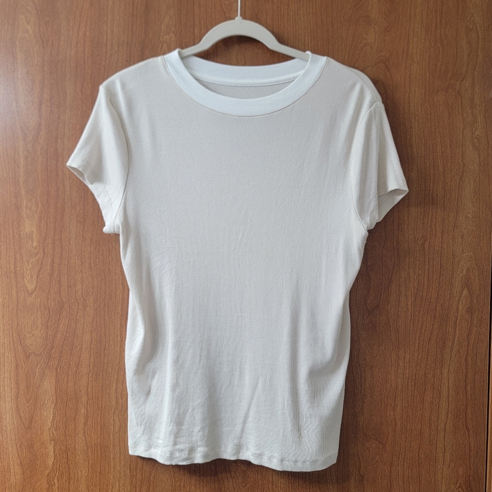 BOGO A New Day Short Sleeve Ribbed Tee Cream/White Size Large